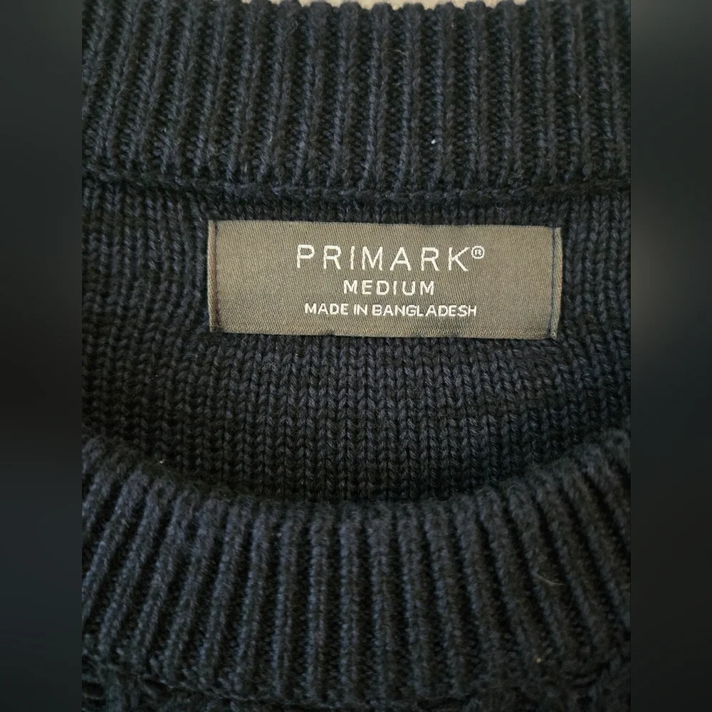 Primark Navy Cable Knit Crewneck Sweater, Fisherman, Medium, Long Sleeve